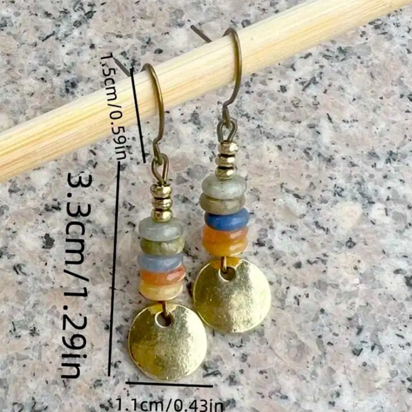 Bohemian Beaded Stacked Dangle Earrings Bronze Multic Beads Tribal Handmade - Picture 5 of 5